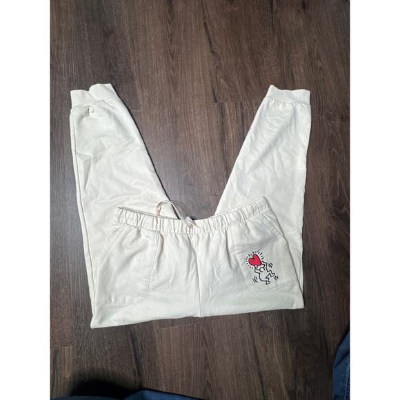 Keith Haring Women’s Large Cream Joggers Heart Graphic Sweatpants - Picture 2 of 8